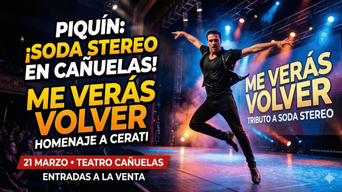 Hernán Piquín bailando en el show Me verás volver, tributo a Soda Stereo en el Teatro de Cañuelas.