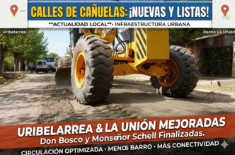 Maquinaria vial realizando trabajos de mejorado en calles de Uribelarrea y barrio La Unión, Cañuelas.