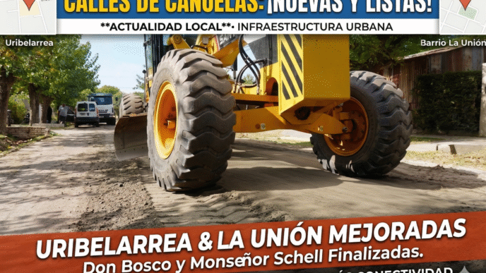 Maquinaria vial realizando trabajos de mejorado en calles de Uribelarrea y barrio La Unión, Cañuelas.