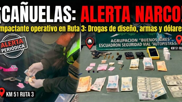 Operativo de Gendarmería en Cañuelas Ruta 3 incauta drogas sintéticas tussi éxtasis y arma de fuego Bersa