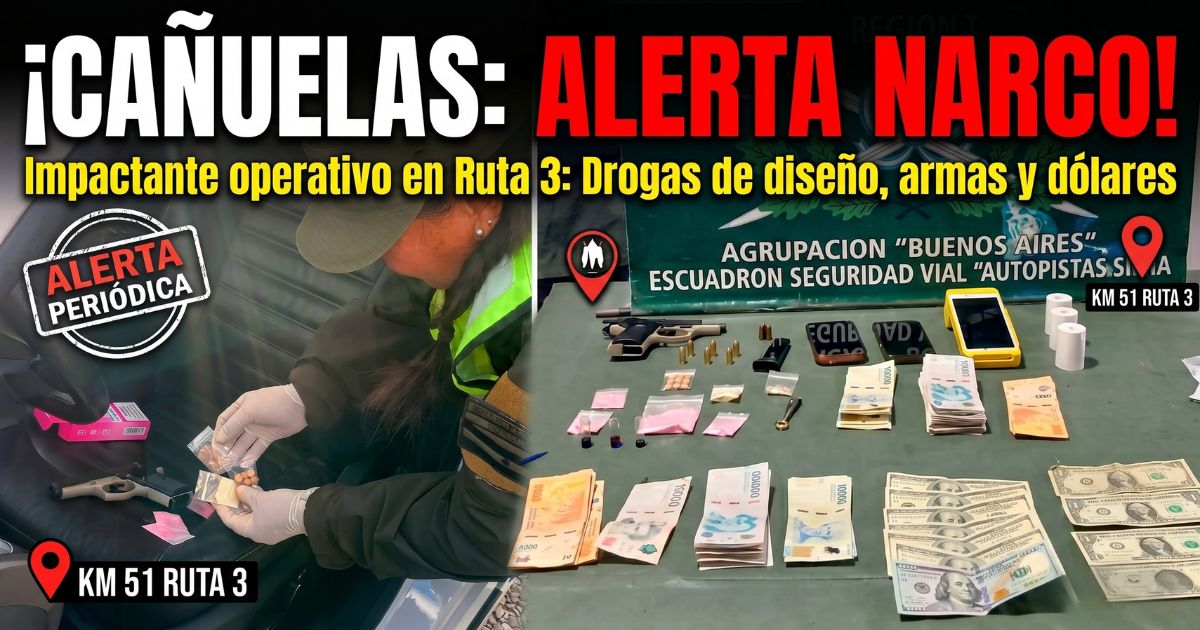 Operativo de Gendarmería en Cañuelas Ruta 3 incauta drogas sintéticas tussi éxtasis y arma de fuego Bersa