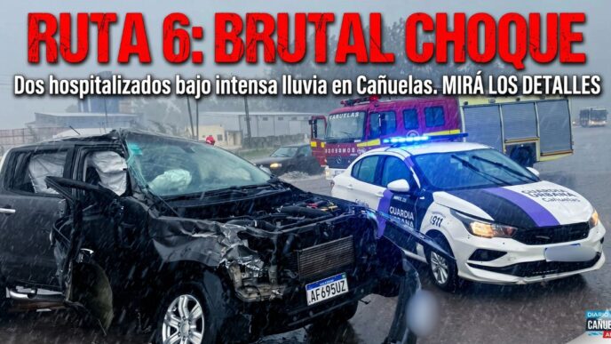 Accidente fatal en Ruta 6 Cañuelas hoy: choque entre camioneta Ford Ranger y camión bajo la lluvia.