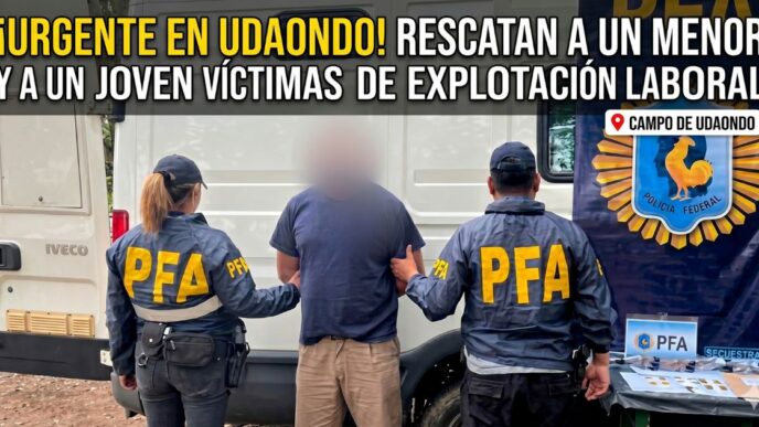 Operativo de la Policía Federal por explotación laboral en un campo de Udaondo, Cañuelas. Rescate de víctimas y detención.