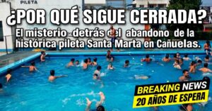 Chicos nadando en la histórica pileta Santa Marta de Cañuelas antes de su abandono. Misterio y polémica por el predio del CEF 53.