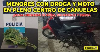 Inseguridad en Cañuelas: menores de 15 años interceptados con droga y moto sin patente en pleno centro