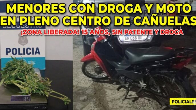 Inseguridad en Cañuelas: menores de 15 años interceptados con droga y moto sin patente en pleno centro