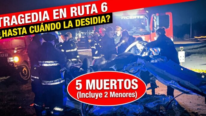 Accidente fatal Ruta 6. Choque trágico entre San Vicente y Cañuelas deja 5 muertos por el pésimo estado del asfalto.