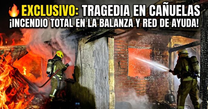 Bomberos de Cañuelas combaten un voraz incendio que consume una vivienda en el barrio La Balanza a plena noche.