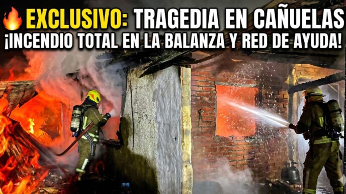 Bomberos de Cañuelas combaten un voraz incendio que consume una vivienda en el barrio La Balanza a plena noche.