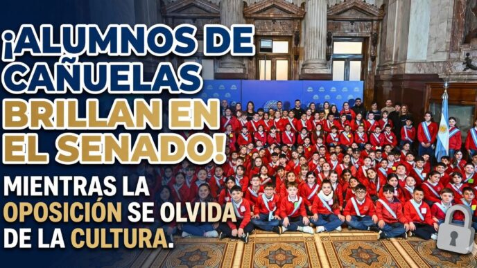 Alumnos de Cañuelas realizando la promesa a la bandera en el Senado Nacional
