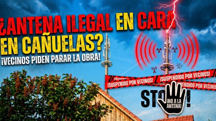 Estructura metálica de antena de telecomunicaciones instalada en zona residencial de Cañuelas, foco de conflicto vecinal por falta de permisos municipales.
