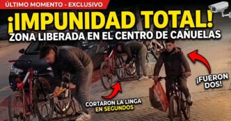 Video de seguridad muestra el momento exacto del robo en Cañuelas donde dos delincuentes roban una bicicleta a plena luz del día en Avenida Libertad.